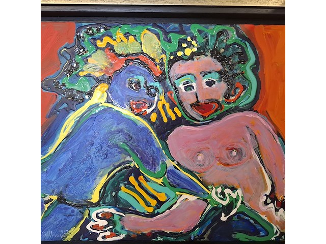 Acryl schilderij op paneel, maya wildevuur (1944-2023), naakt paar, 1997 - afbeelding 3 van  7