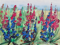 Acryl schilderij op paneel, maya wildevuur, bloemenveld, 1991 - afbeelding 1 van  8