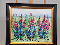 Acryl schilderij op paneel, maya wildevuur, bloemenveld, 1991 - afbeelding 2 van  8