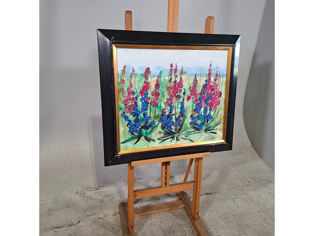 Acryl schilderij op paneel, maya wildevuur, bloemenveld, 1991 - afbeelding 4 van  8