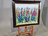 Acryl schilderij op paneel, maya wildevuur, bloemenveld, 1991 - afbeelding 4 van  8