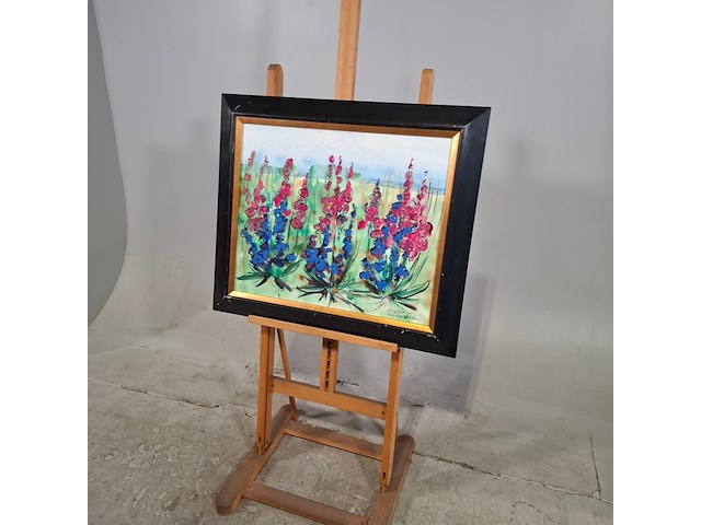 Acryl schilderij op paneel, maya wildevuur, bloemenveld, 1991 - afbeelding 5 van  8