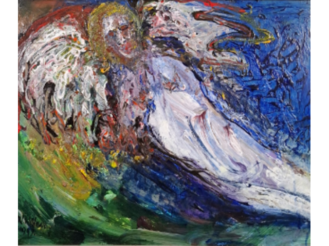 Acryl schilderij op paneel, maya wildevuur, hooghalen/midwold, 1997 - afbeelding 1 van  11