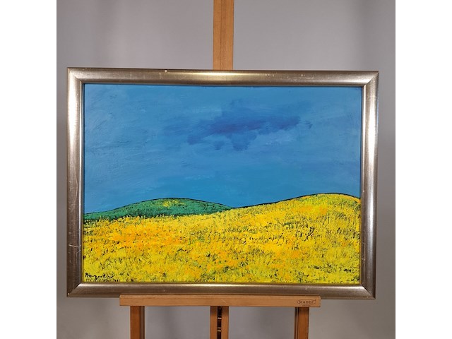 Acryl schilderij op paneel, maya wildevuur, landschap, 1997 - afbeelding 3 van  9