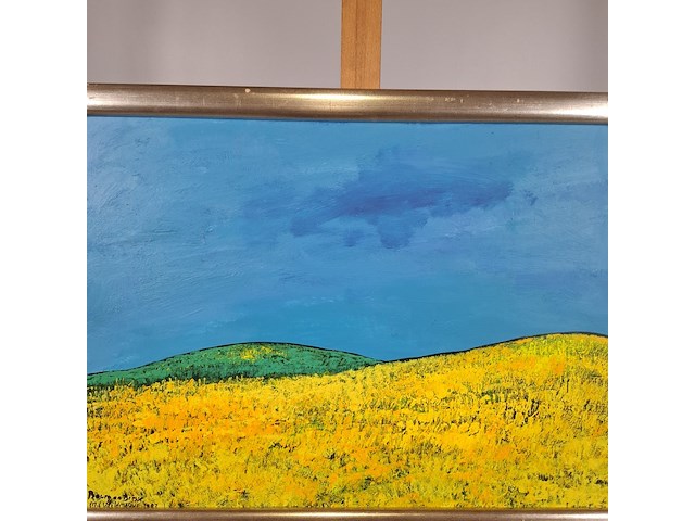 Acryl schilderij op paneel, maya wildevuur, landschap, 1997 - afbeelding 4 van  9