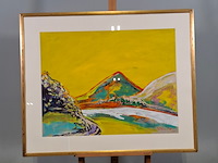 Acryl schilderij op paneel, maya wildevuur, landschap, 1997