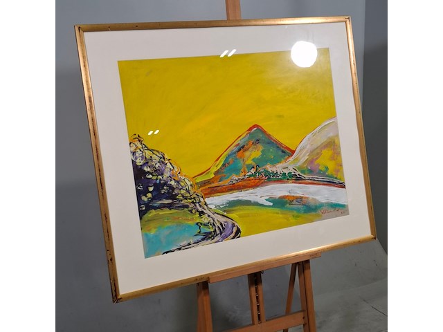 Acryl schilderij op paneel, maya wildevuur, landschap, 1997 - afbeelding 2 van  7