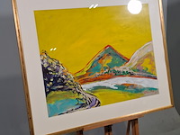 Acryl schilderij op paneel, maya wildevuur, landschap, 1997 - afbeelding 2 van  7