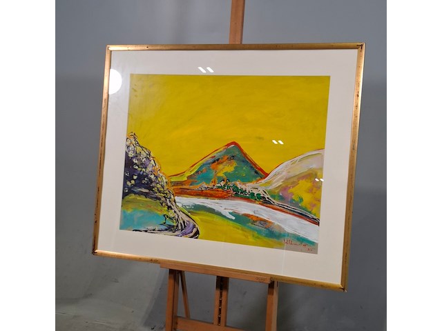 Acryl schilderij op paneel, maya wildevuur, landschap, 1997 - afbeelding 3 van  7
