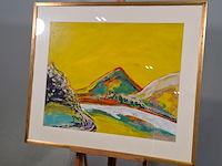 Acryl schilderij op paneel, maya wildevuur, landschap, 1997 - afbeelding 3 van  7