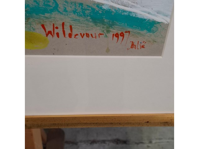 Acryl schilderij op paneel, maya wildevuur, landschap, 1997 - afbeelding 4 van  7