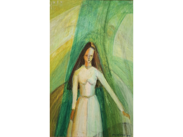 Acryl schilderij op paneel, maya wildevuur, vrouw, 1974 - afbeelding 1 van  7