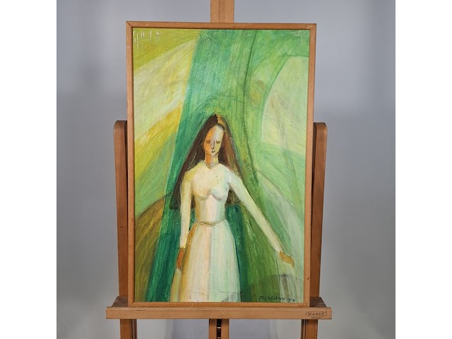 Acryl schilderij op paneel, maya wildevuur, vrouw, 1974 - afbeelding 3 van  7