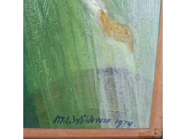 Acryl schilderij op paneel, maya wildevuur, vrouw, 1974 - afbeelding 4 van  7