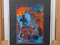 Acryl schilderij op papier, maya wildevuur, abstract, 1994 - afbeelding 3 van  10