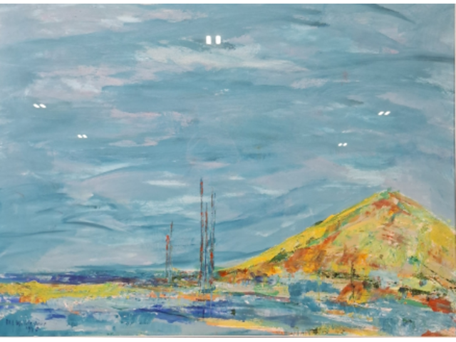 Acryl schilderij op papier, maya wildevuur, landschap, 1995 - afbeelding 1 van  11