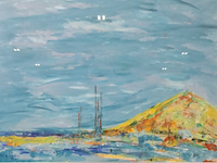 Acryl schilderij op papier, maya wildevuur, landschap, 1995 - afbeelding 1 van  11