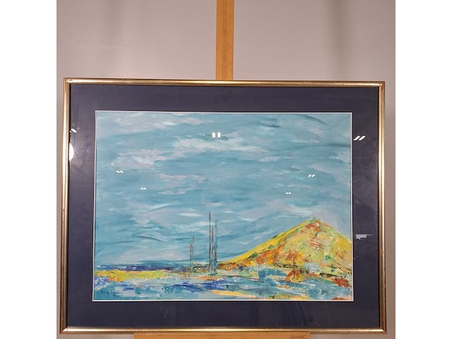 Acryl schilderij op papier, maya wildevuur, landschap, 1995 - afbeelding 4 van  11