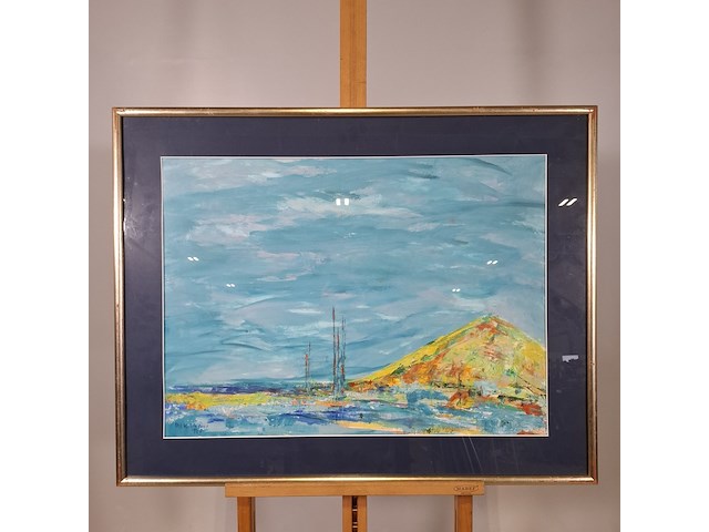 Acryl schilderij op papier, maya wildevuur, landschap, 1995 - afbeelding 5 van  11