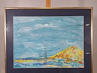 Acryl schilderij op papier, maya wildevuur, landschap, 1995 - afbeelding 5 van  11