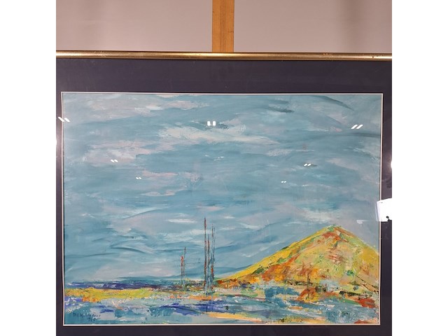 Acryl schilderij op papier, maya wildevuur, landschap, 1995 - afbeelding 6 van  11