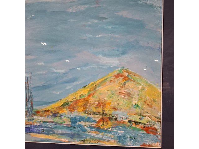 Acryl schilderij op papier, maya wildevuur, landschap, 1995 - afbeelding 7 van  11