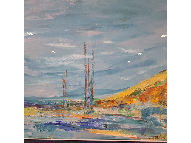 Acryl schilderij op papier, maya wildevuur, landschap, 1995 - afbeelding 8 van  11