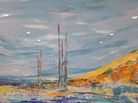 Acryl schilderij op papier, maya wildevuur, landschap, 1995 - afbeelding 8 van  11