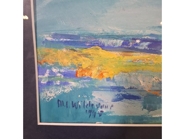 Acryl schilderij op papier, maya wildevuur, landschap, 1995 - afbeelding 9 van  11