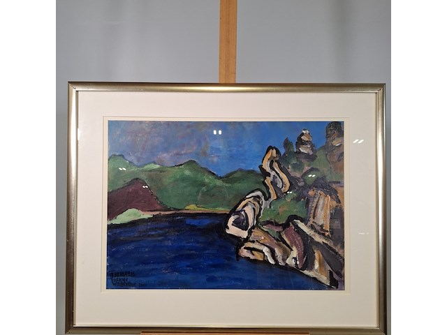 Acryl schilderij op papier, maya wildevuur, landschap, 2000 - afbeelding 2 van  9