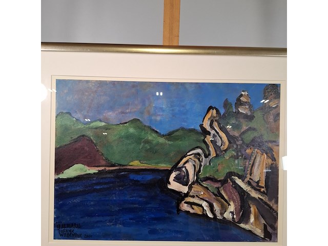 Acryl schilderij op papier, maya wildevuur, landschap, 2000 - afbeelding 4 van  9