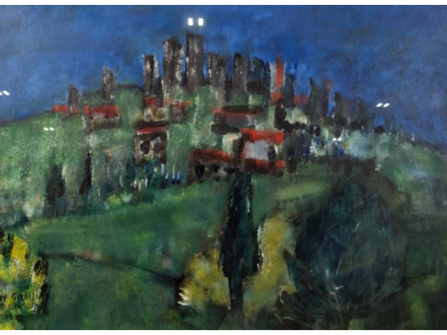 Acryl schilderij op papier, maya wildevuur, landschap, 2000 - afbeelding 1 van  10