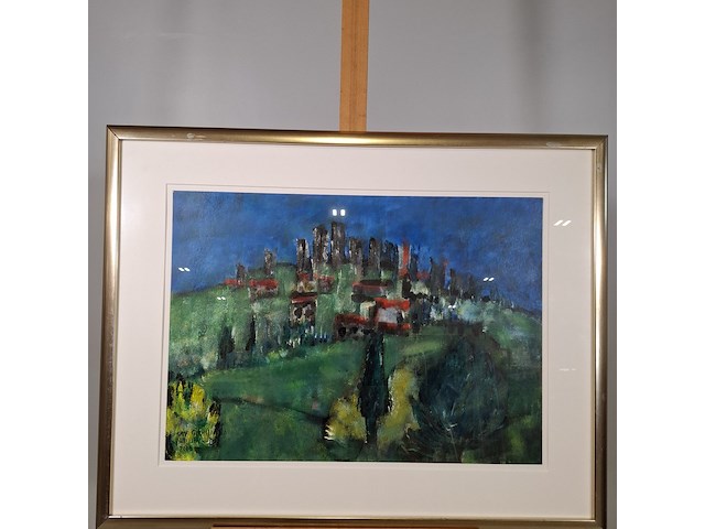 Acryl schilderij op papier, maya wildevuur, landschap, 2000 - afbeelding 3 van  10