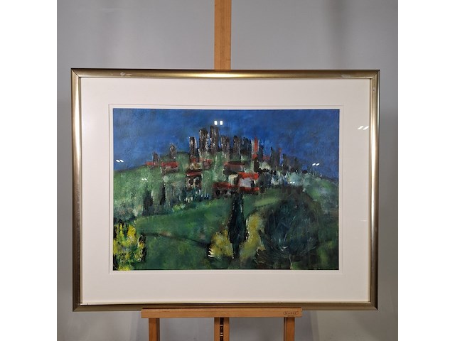 Acryl schilderij op papier, maya wildevuur, landschap, 2000 - afbeelding 4 van  10