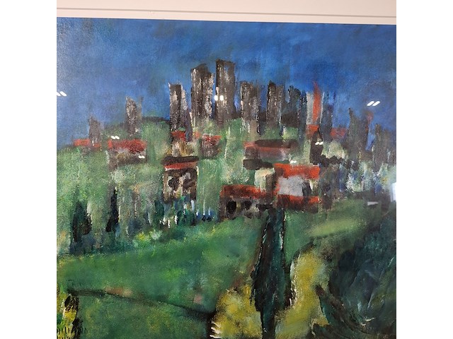 Acryl schilderij op papier, maya wildevuur, landschap, 2000 - afbeelding 6 van  10