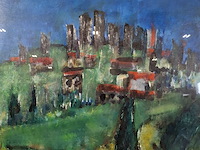 Acryl schilderij op papier, maya wildevuur, landschap, 2000 - afbeelding 6 van  10