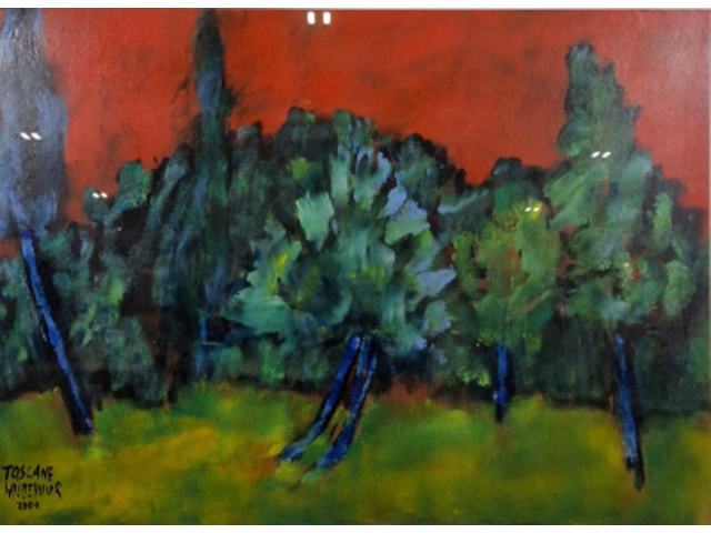 Acryl schilderij op papier, maya wildevuur, toscane, 2000 - afbeelding 1 van  8