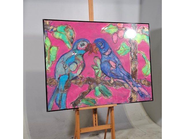 Acryl schilderij op papier, papagaaien - afbeelding 2 van  6
