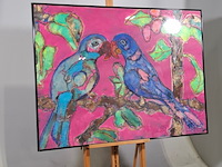 Acryl schilderij op papier, papagaaien - afbeelding 2 van  6