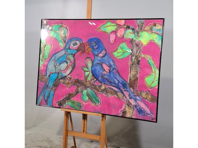 Acryl schilderij op papier, papagaaien - afbeelding 3 van  6