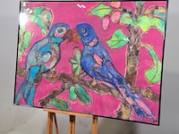 Acryl schilderij op papier, papagaaien - afbeelding 3 van  6