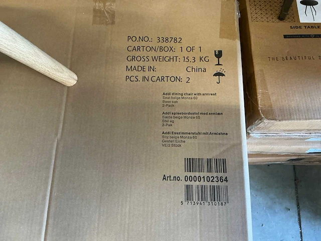 Actona group addi eetkamerstoel met armleuning beige monza (4x) - afbeelding 3 van  3