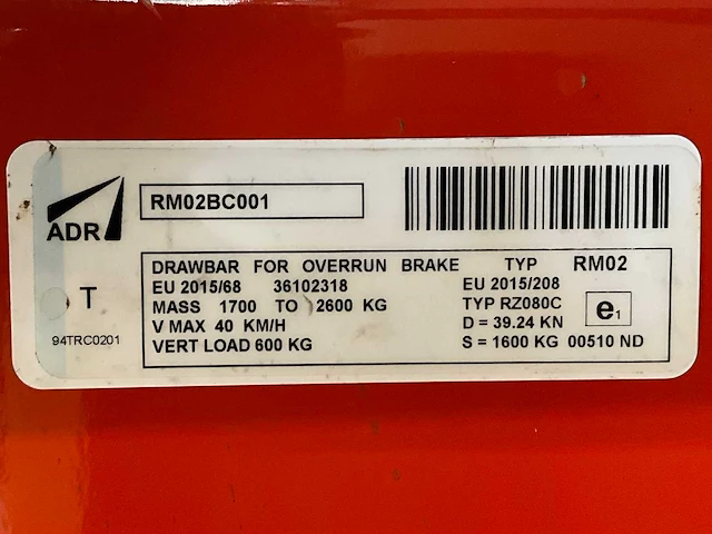 Adr rm02bc001 trekstang voor oplooprem - afbeelding 5 van  5