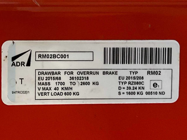 Adr rm02bc001 trekstang voor oplooprem - afbeelding 6 van  6