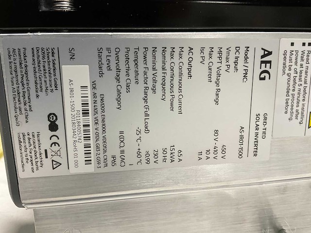 Aeg - as-ir01-1000 - 1kw omvormer - afbeelding 2 van  2