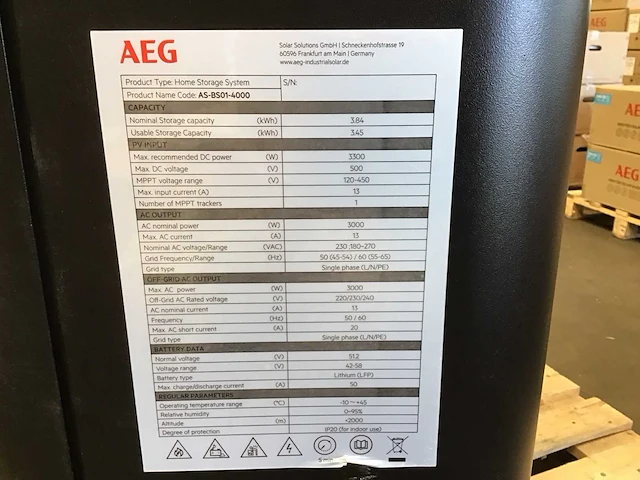 Aeg as-bs01-4000 thuisbatterij - afbeelding 1 van  3