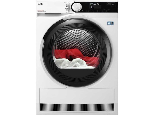 Aeg series 8000 tr8t70680, vrijstaand, voorlader, warmtepomp, wit, draaiknop, duits display - afbeelding 1 van  6