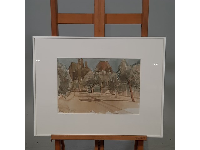 Afbeelding in lijst, j. olsthoorn, olijfboom en cypressen, 1972 - afbeelding 1 van  9