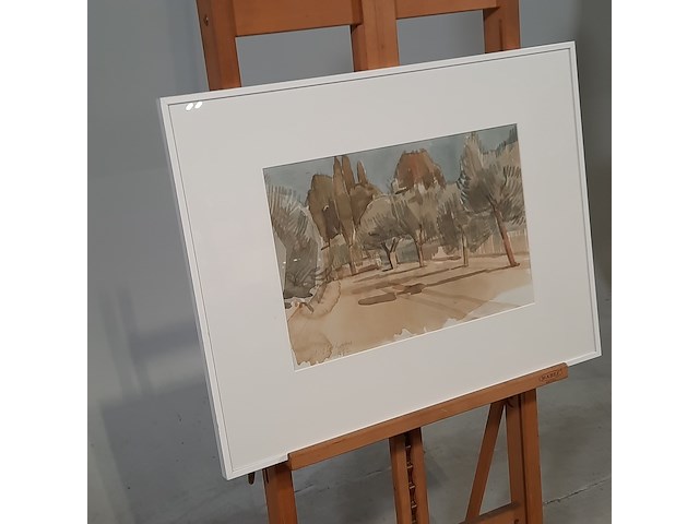 Afbeelding in lijst, j. olsthoorn, olijfboom en cypressen, 1972 - afbeelding 2 van  9