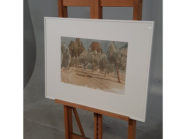 Afbeelding in lijst, j. olsthoorn, olijfboom en cypressen, 1972 - afbeelding 3 van  9